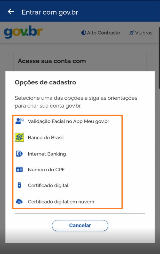 criar conta gov.br