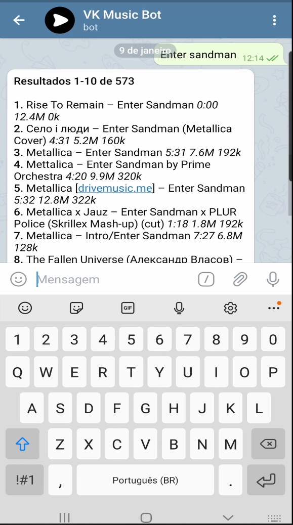 bot telegram lista musicas
